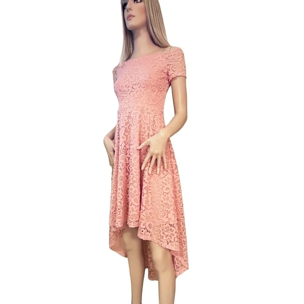 Dressystar Lace Cocktail Dress Hi-Lo Off Shoulder Bridesmaid Swing Formal Party - Picture 6 of 9